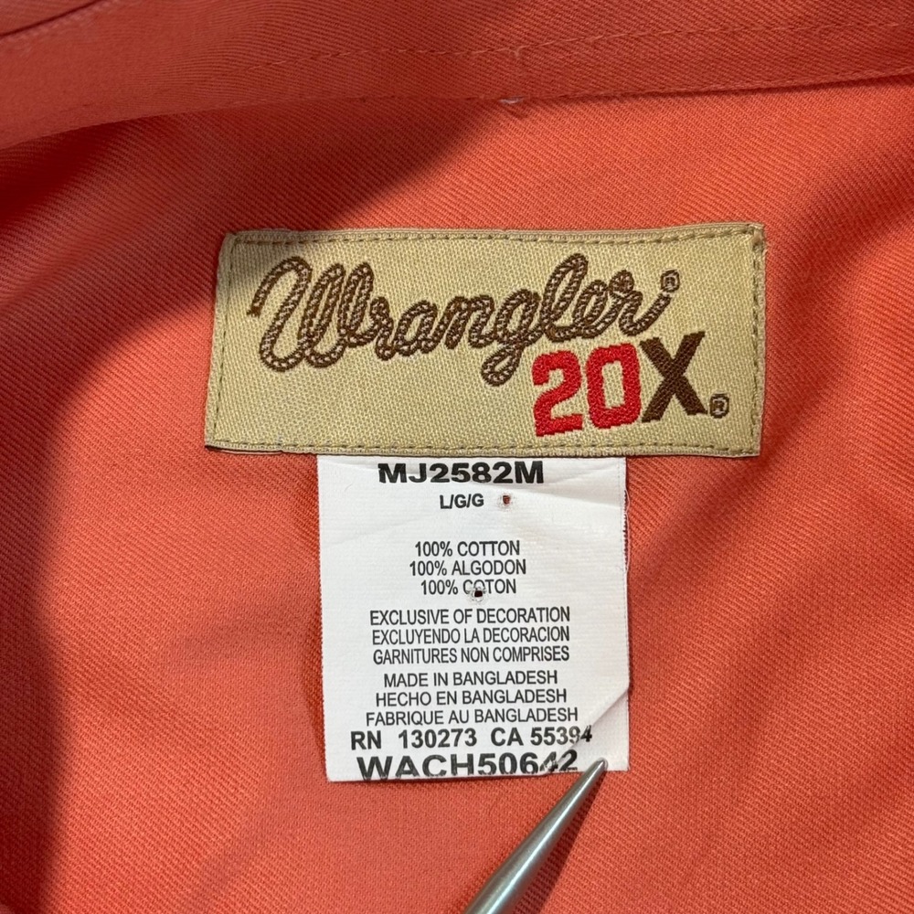 Wrangler 20X Mens Button Down Shirt Size L Salmon Coral Orange Western Cowboy - Picture 6 of 10